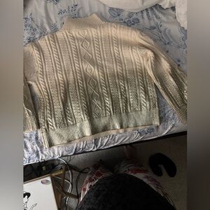 Ann Taylor Cream Cable Knit Turtleneck Sweater